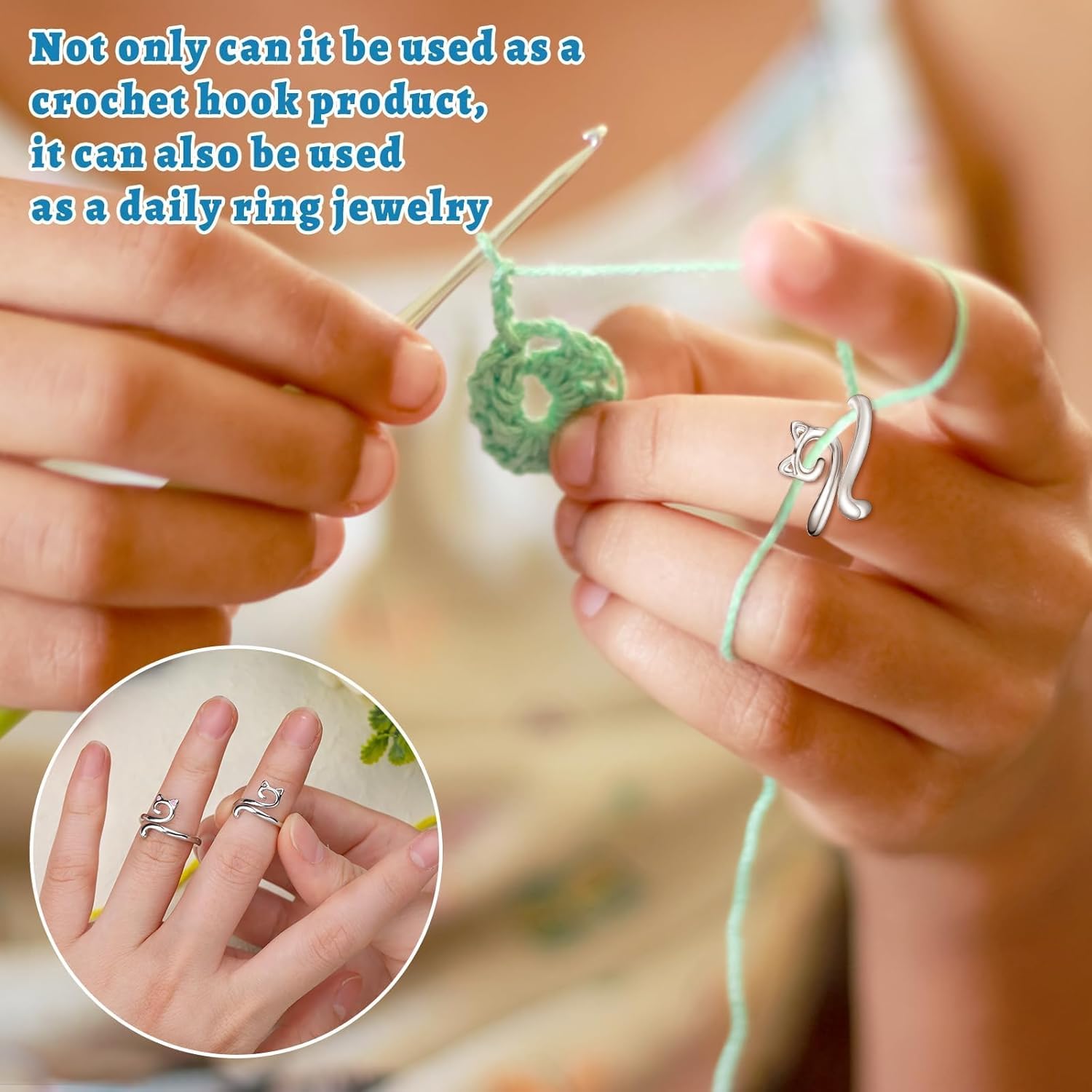 Akto 3/4/5/6 regulowany pierścień do robienia na drutach, uszy kota, drutowana włóczka, prowadnica do włóczki, uchwyt na palec, naparstek, nić, pierścień do szycia