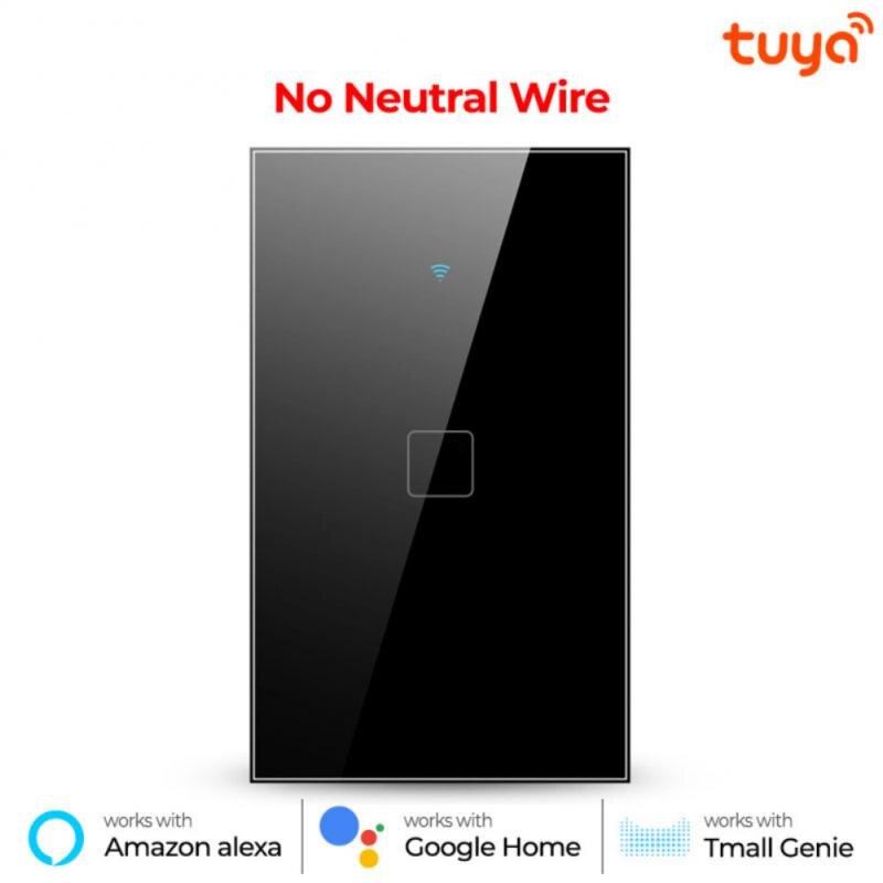 1/2/3/4gang 433RF Wifi Tuya Smart Light Switch Touch Panel US Touch Switch Wireless Wall Switches Tempered Glass Panel Universal: Black 1gang