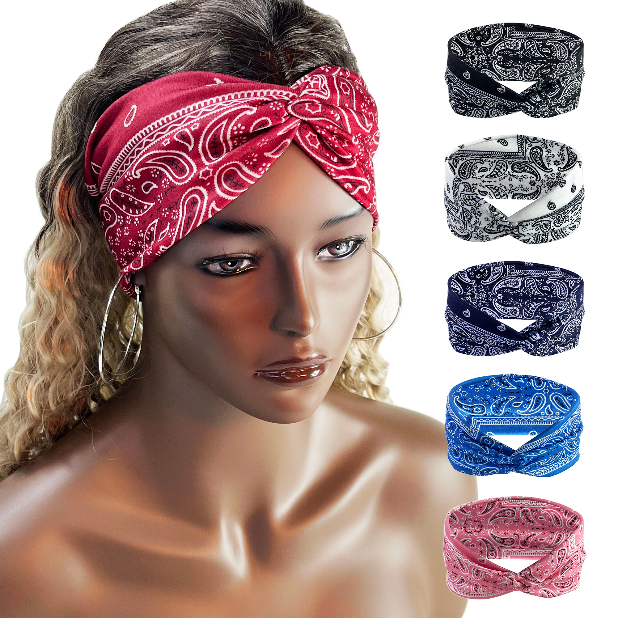 Fasce per la testa fascia per capelli con elasticità incrociata Bandana Stampa Avvolgente per la testa fascia sportiva di bellezza