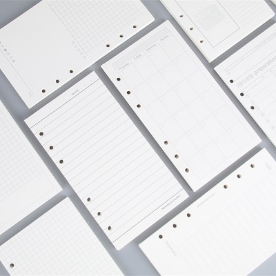Bloc de notas básico a5 a6, Recambio de Agenda en blanco/cuadrícula/cuaderno punteado, hoja interior, 6 anillas, 2 unids/lote
