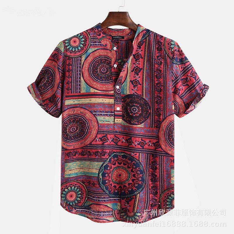 Men's Hawaiian Shirt Summer Beach Sleeve Top Male Casual camisa masculina Printed Loose Beach Shirts Plus Size 3XL: Red / XXXL