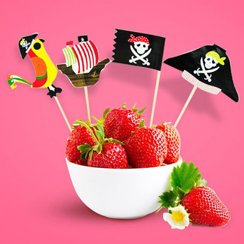20 Pcs Cake Toppers Piraat Thema Fruit Picks Insteekkaart Halloween Party Decor