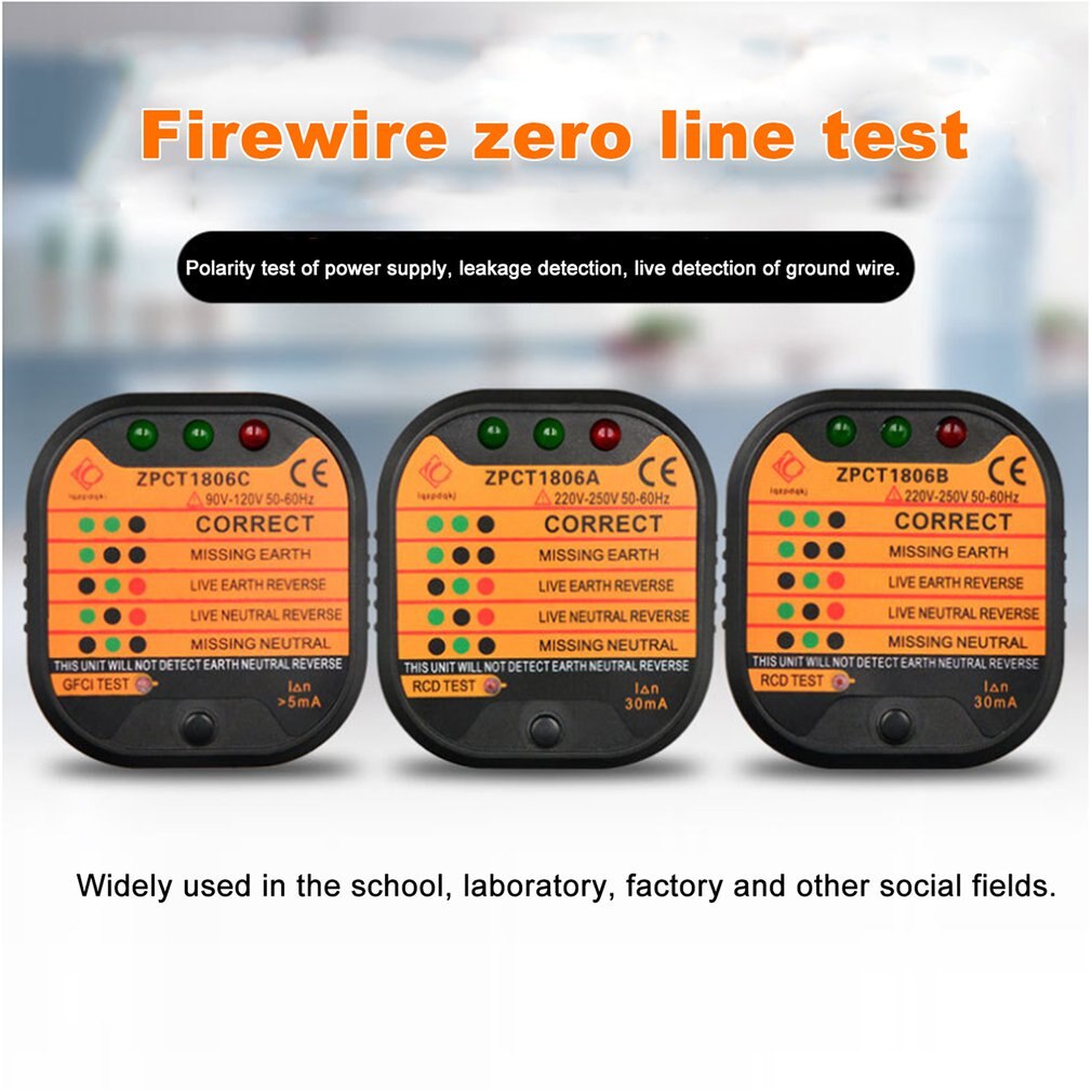 ZPCT1806B Outlet Socket Tester Detector Circuit Polarity Voltage Plug Breaker EU Ground Zero Line Switch Safety Electroscope