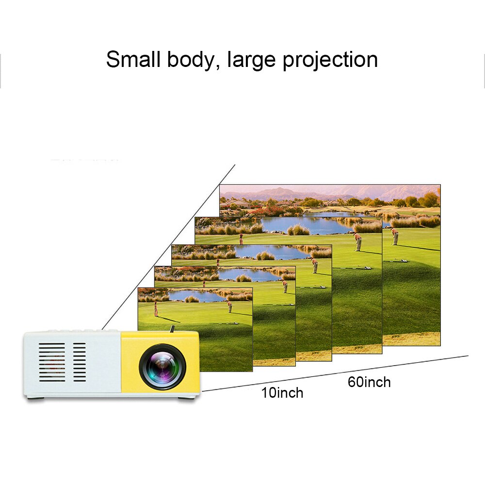 J9 1080p mini projektor hd mini hjem projektor til av usb micro sd kort usb bærbar lomme beamer vs yg -300