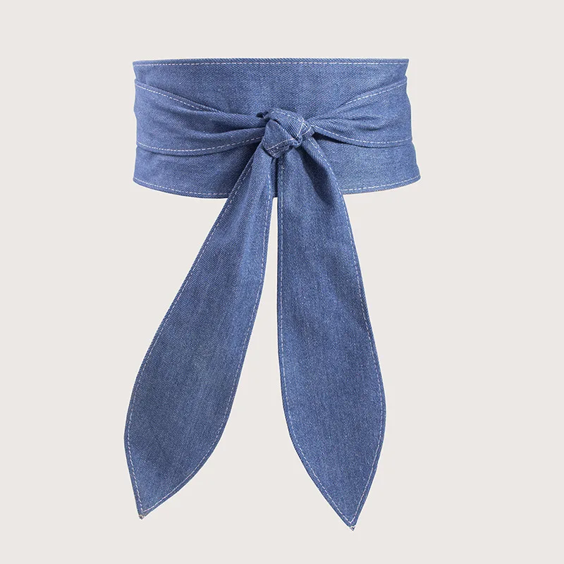Frauen Schnürgürtel, eleganter Schleifengürtel, lang, schwarz, weiches Leder, breiter Bund, Schleife, Kummerbund, Krawatten, Schleife, Damenkleid, Dekoration: königlich Blau / 75cm