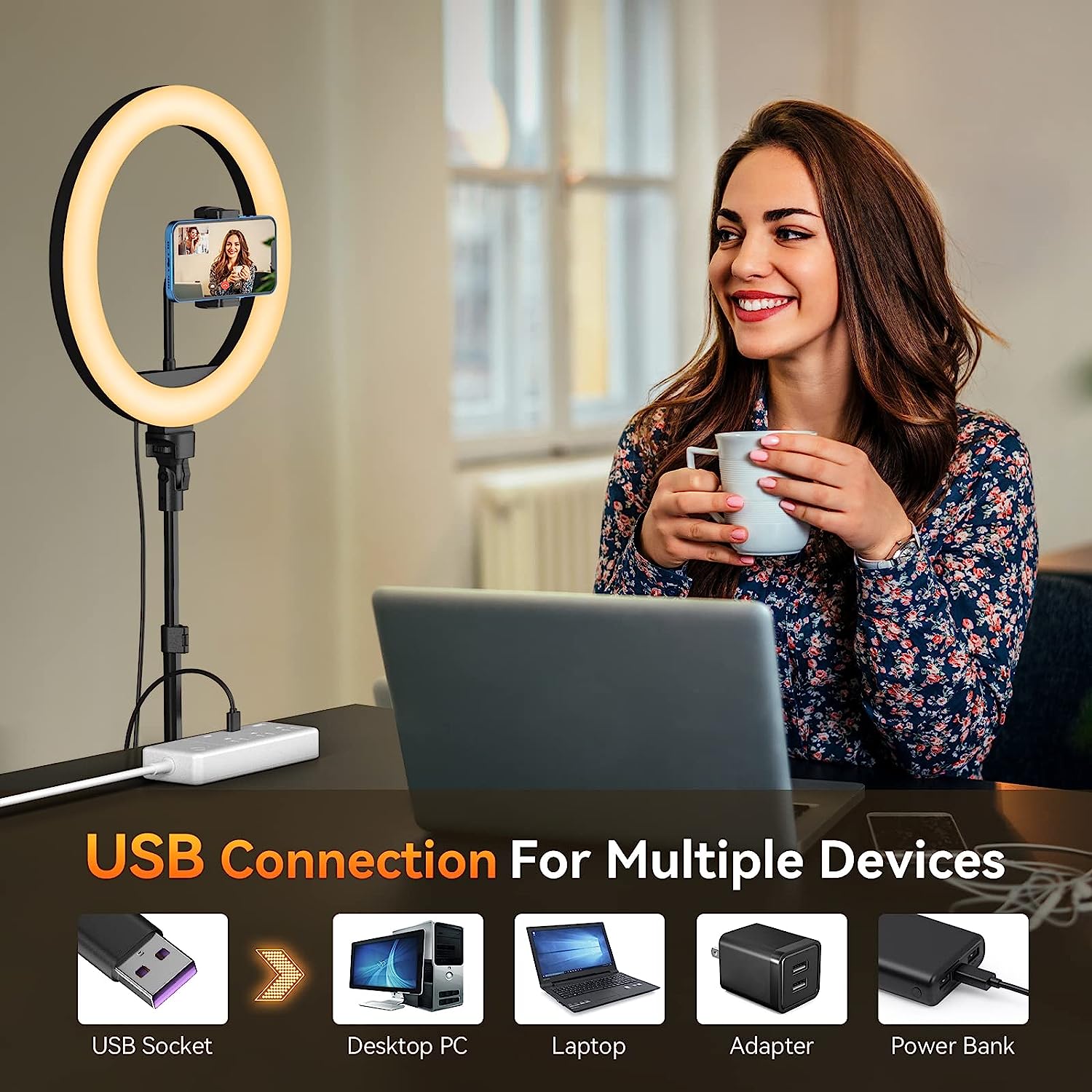 12 "Selfie Ringlamp Met Aluminium Statief, Bluetooth Afstandsbediening, Voor Video, Foto 'S, Make-Up,3 Kleurmodus Controller, Usb Aangedreven