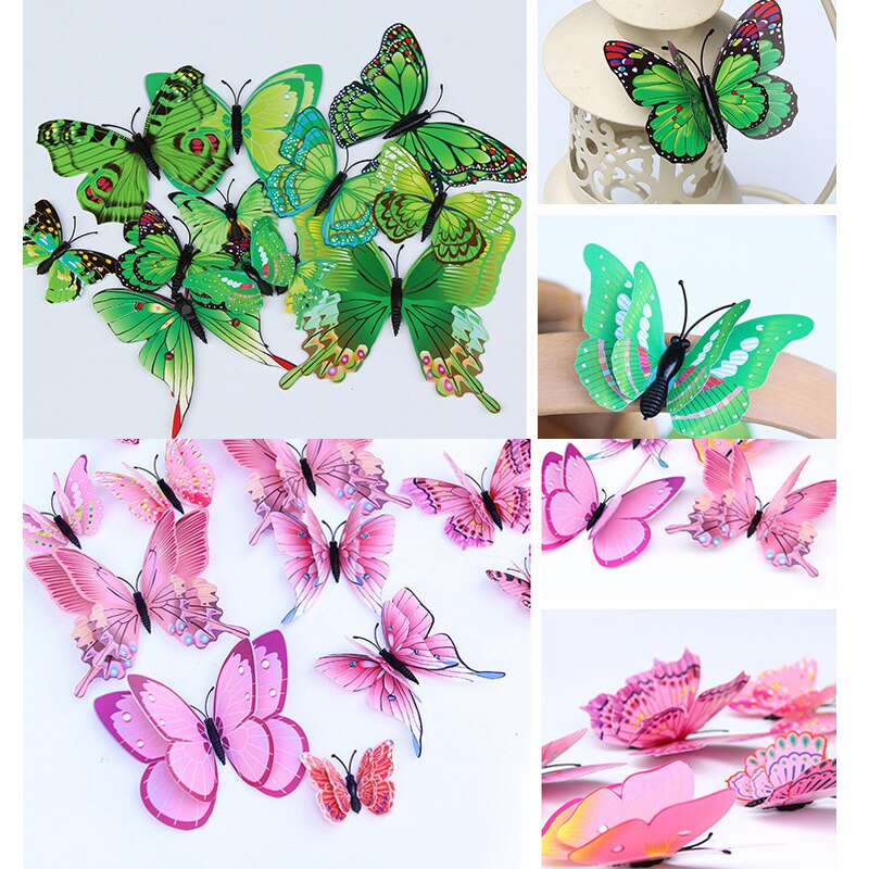 12 pièces/lot multicolore papillon Stickers muraux Double couche 3D bricolage papillons Stickers muraux pour décor à la maison salon