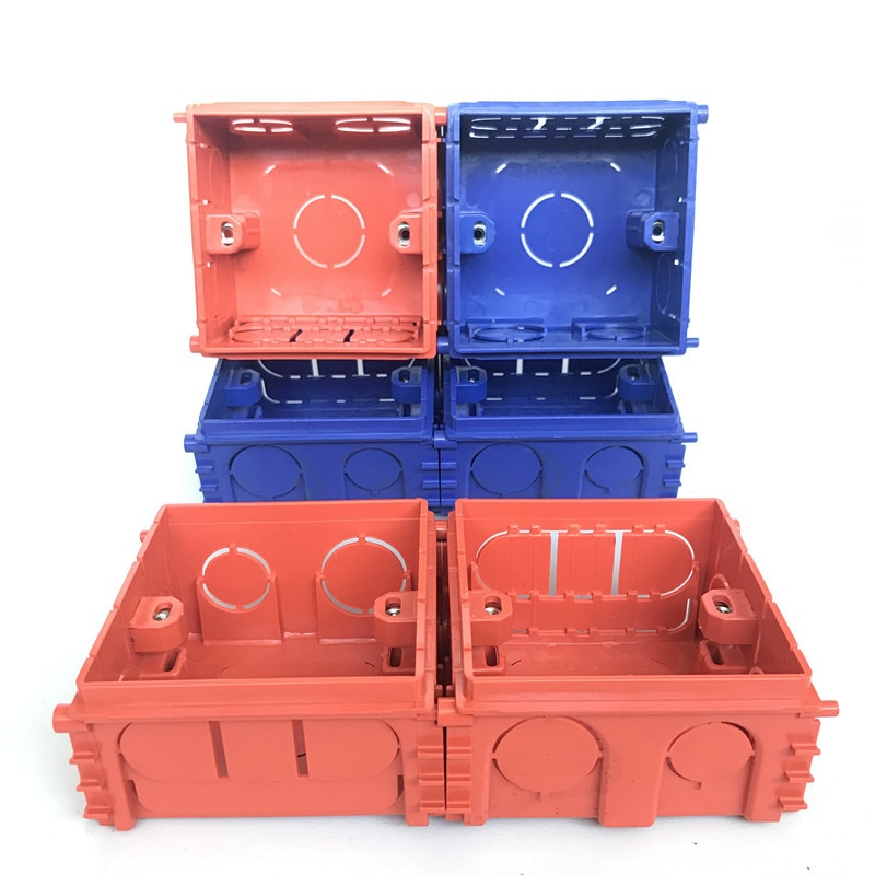 PVC Plastic Adjustable Mounting Box Internal Cassette For 86*86mm Wall Switch and Socket Red Blue Wiring Back Box