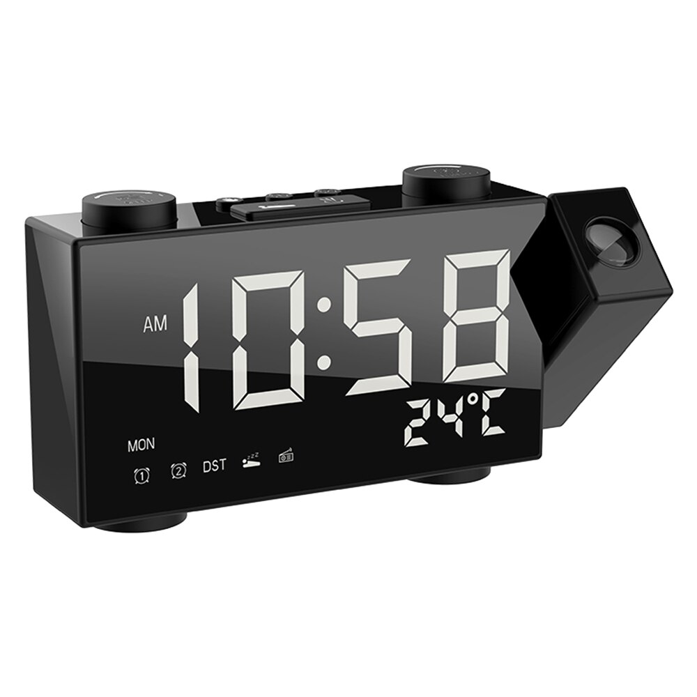 6 Inch Portable Digital FM Projection Radio Alarm Clock 4 Brightness Adjustment USB Powers Supplys LED Thermometer Clock: White