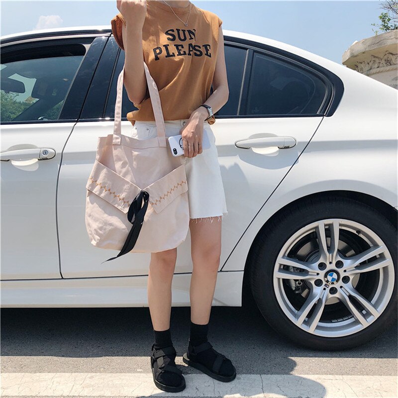 Yile  e115 natuurlijke katoenen canvas eco boodschappentas studententas print engelse zin