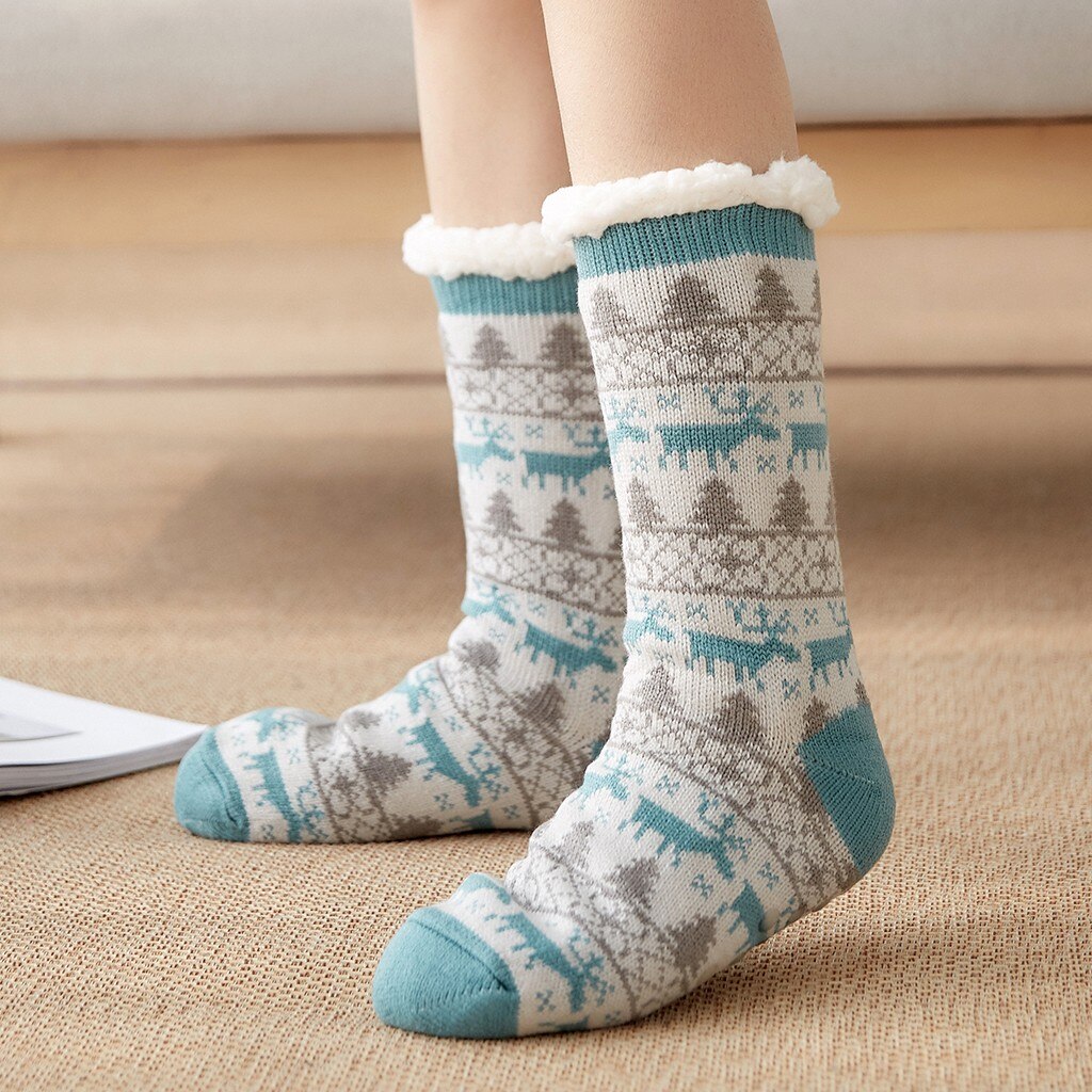 Meias femininas de lã meias de natal mais grossas anti-deslizamento tapete meias elk árvore de natal socks socks socks socks socks meias de natal