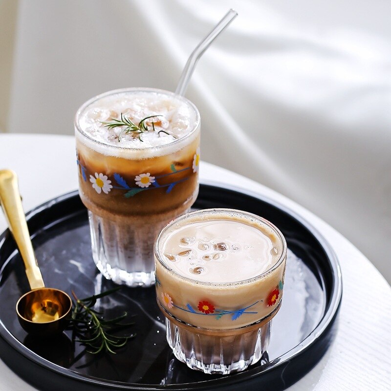 Style japonais et coréen Daisy verre glace fraîche café petit déjeuner lait tasse jus Cola lait thé bière verre peut être superposé