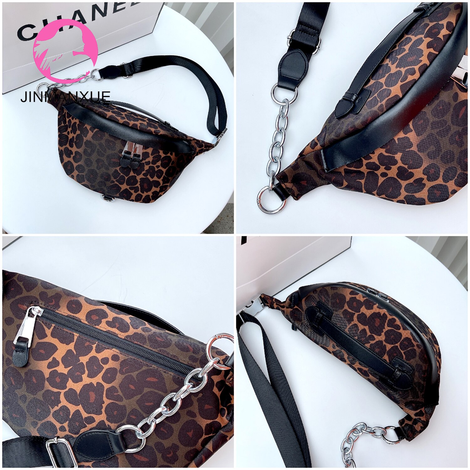Minicabezal pequeño de para mujer, bolso cruzado con cinturón, a la , de leopardo, para el pecho