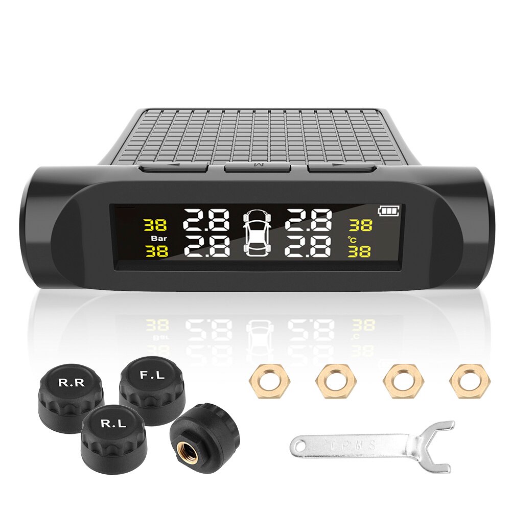 Système de surveillance de la pression des pneus de voiture, capteur TPMS, avec 4 capteurs externes, batterie, affichage numérique LCD, alarme sans fil: TPMS