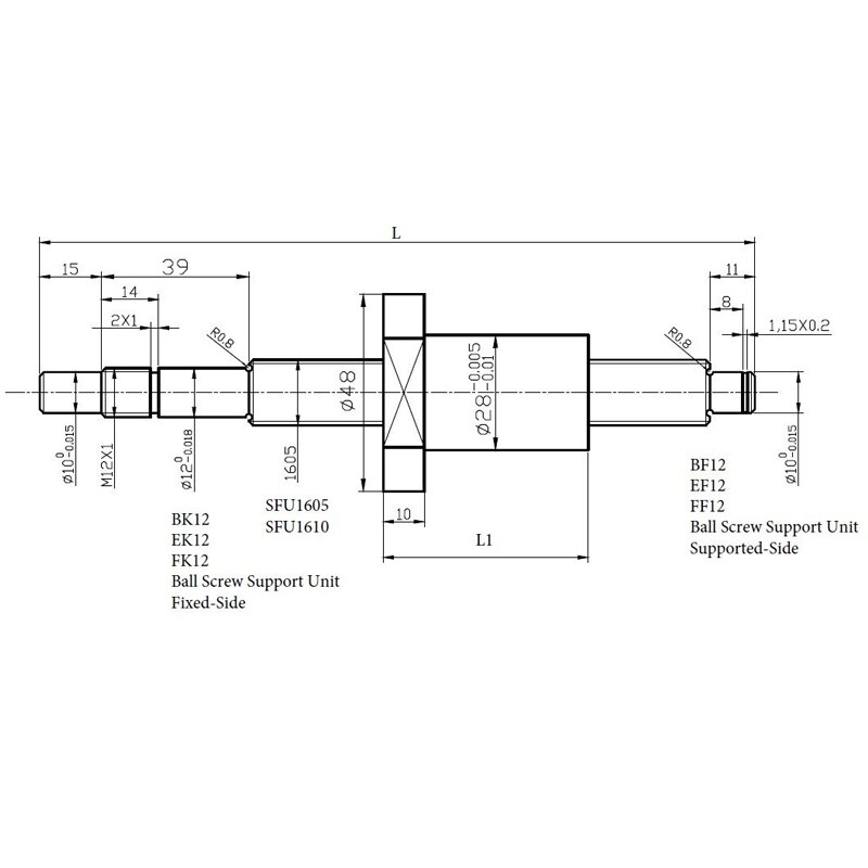 Ballscrew SFU1605 250mm 300 350 400 450 500 600 650 700 900 1000 1200 1500 2000mm w Ballnut Ball Screw RM 1605 End Machined CNC