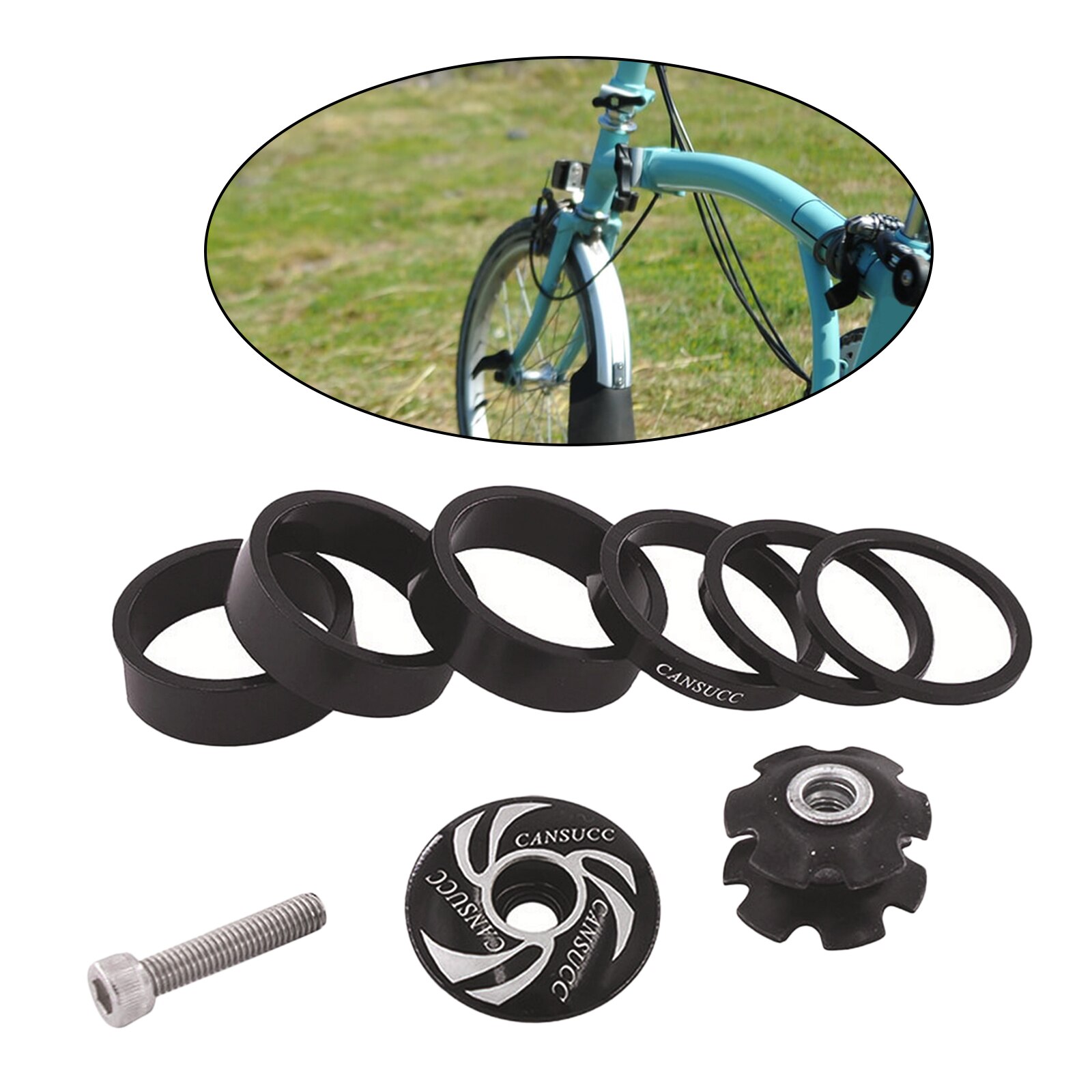 Bike Headset Spacer and Headset Top Cap Aluminum Alloy Headset Star Nut Stem Cap Fit 1-1/8" Stems and Forks: Black
