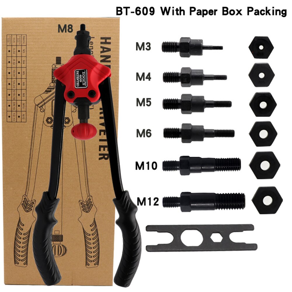 BT-609 Hand Gewinde Niet Muttern Pistolen blind Nietmaschine Nieten Werkzeug Einsatz Manuelle Dorne Mit Muttern Für M3 M4 M5 M6 m8 M10 M12 murmeln