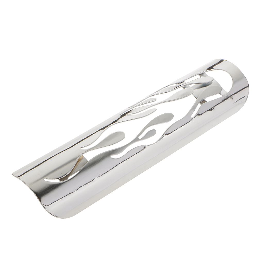 9'' Pierced Chrome Motorcycle Flame Exhaust Muffler Pipe Heat Shield Cover Heel Guard