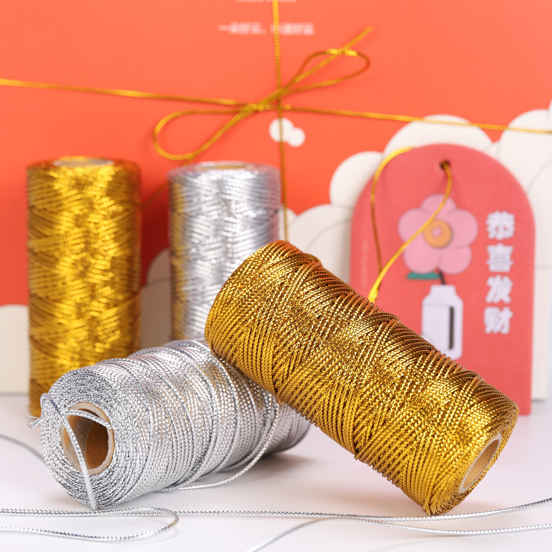 Handmade 1.5mm Gold Silver Cord Rope thread Twisted Macrame String DIY for Home Wedding decoration Tag and packaging Cord