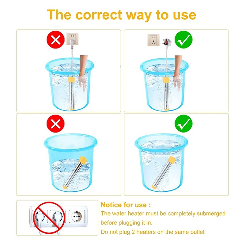 Immersion Water Heater 2000W, Portable Submersible Water Heater for Inground Pools,Bucket Heater,Inflatable Pool US Plug