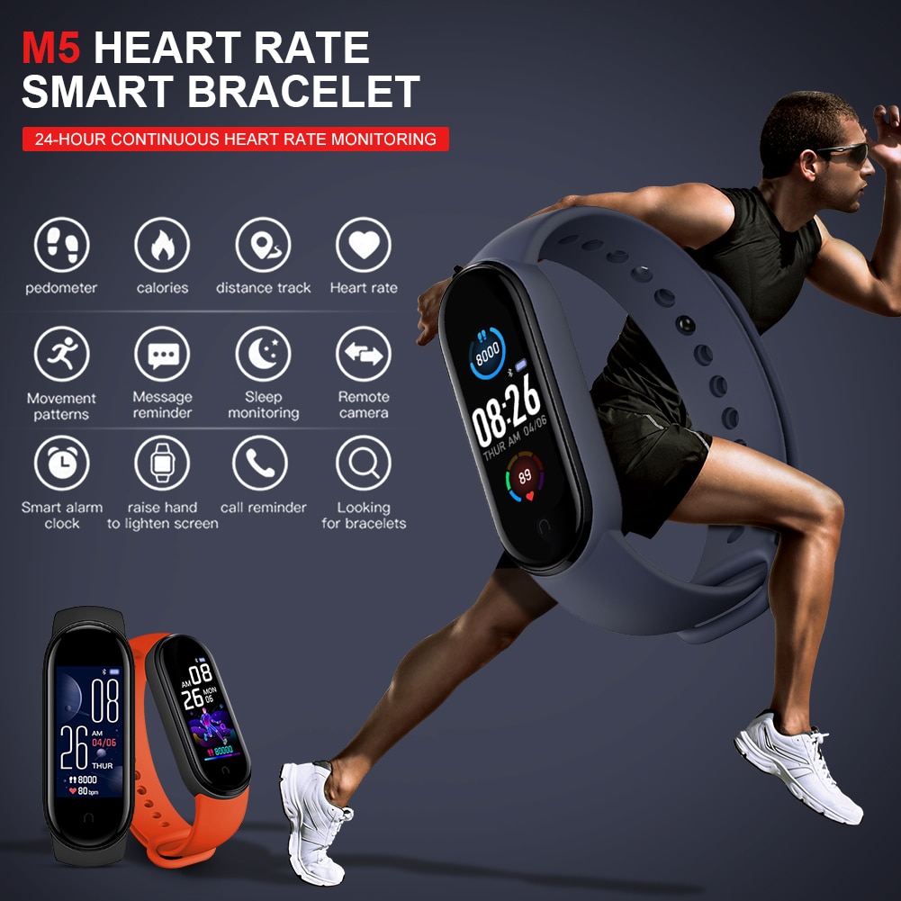 Smartband Fitness Tracker AUKUK M5 - Kolorowy Wyświetlacz LCD Sportowy - Monitor Aktywności i Ciśnienia Krwi - Bluetooth - Wodoodporny
