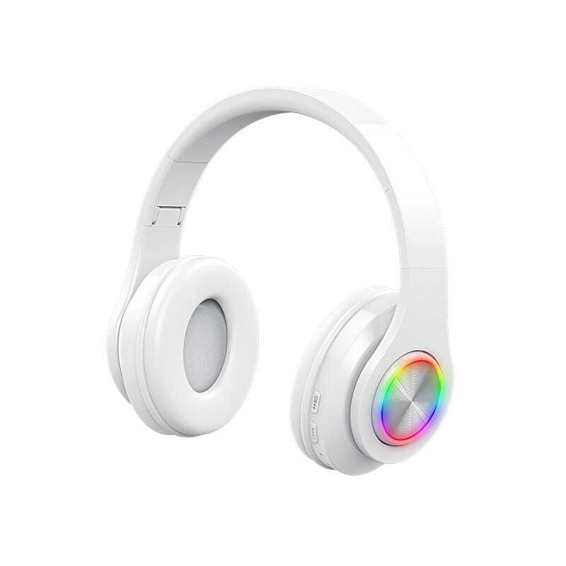 Draadloze bluetooth-headset voor telefoon, bluetooth-koptelefoon 5.0 met led-licht, bas, stereo voor pc, mobiele telefoon: Wit