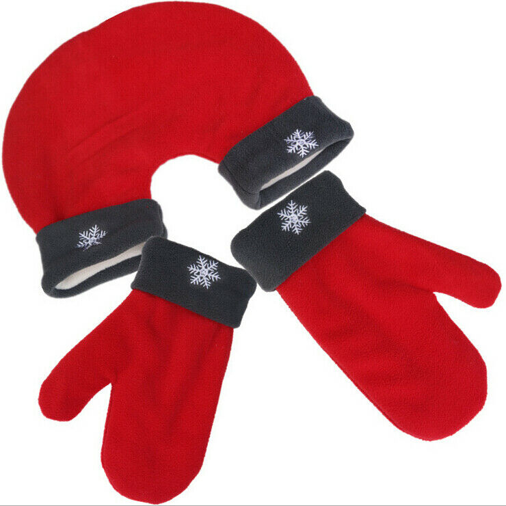 Women Men Couple Gloves Polar Fleece Lovers Winter Warm Handle Double Mittens Black Red