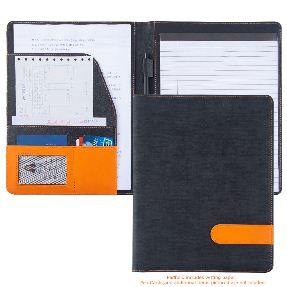 Classeur A4 en cuir, noir, gris, bicolore, pour conférence, bureau d'affaires: Orange Splicing