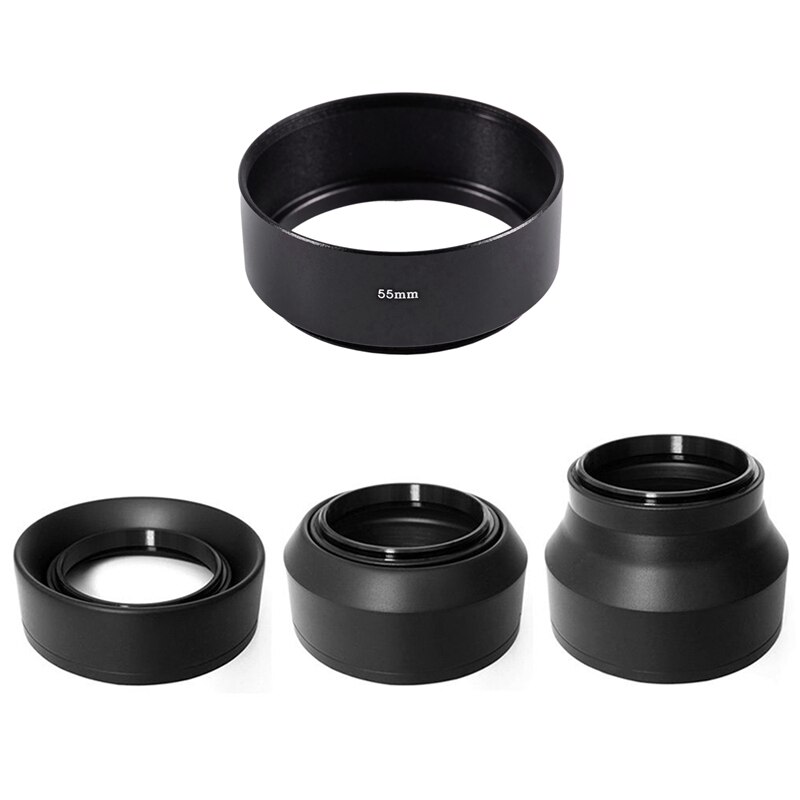 1 stuks vervangende schroefbevestiging, 55mm zwarte metalen zonnekappen voor camera's en 1 stuks rubberen zonnekap met uv-gradatie voor lensfilters 67mm