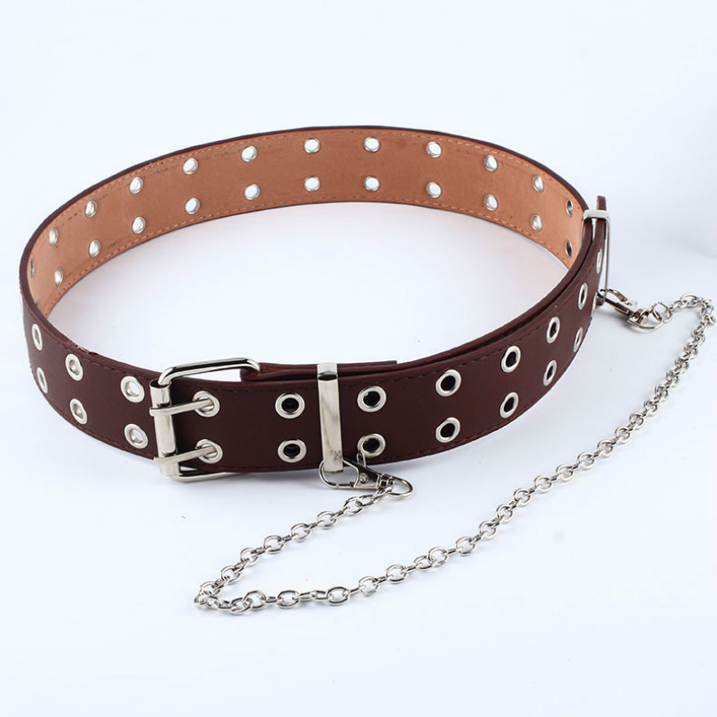 Vrouwen punk ketting riem verstelbare zwarte dubbele/enkele oogje ring leren gesp riem