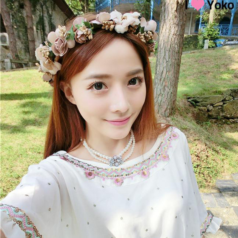 Estilo bohemio Mujer Flor del pelo corona boda vacaciones guirnalda de pelo guirnalda niñas flor diadema marrón accesorios para el cabello