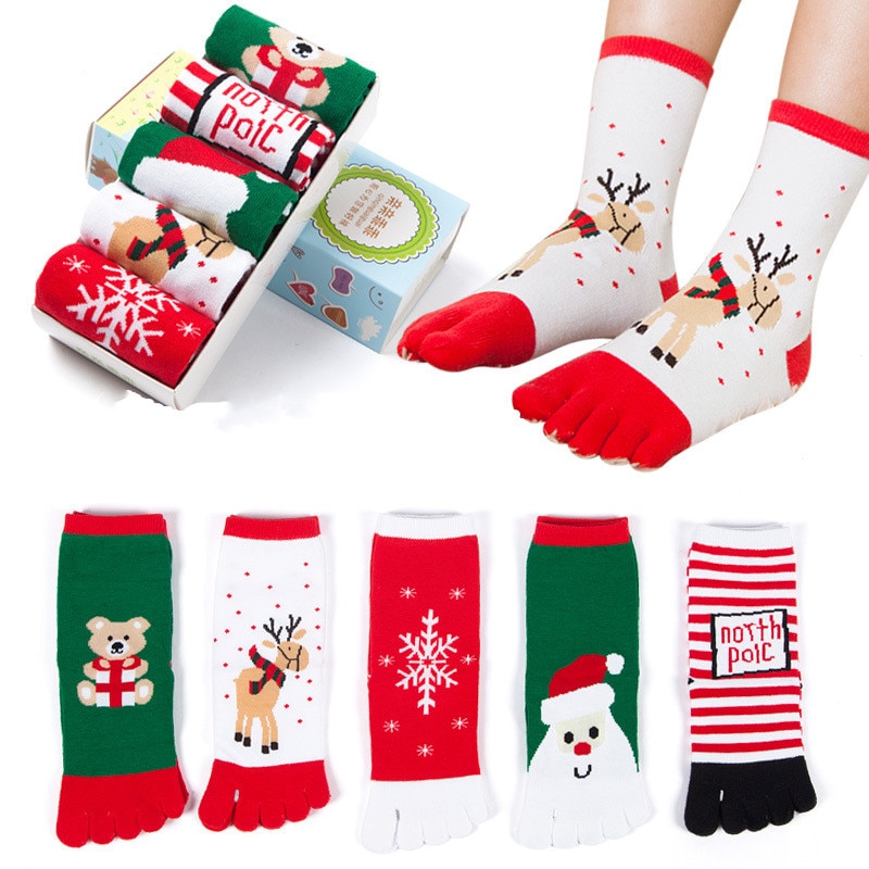 Calcetines navideños para niños de dibujos animados, calcetines de cinco dedos cálidos, cómodos y transpirables, nuevos para Otoño y Winter7-12 años