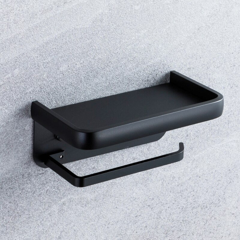 Soporte de papel higiénico montado en la pared para baño, portarrollos de aluminio negro mate, soporte de papel de cocina: Black
