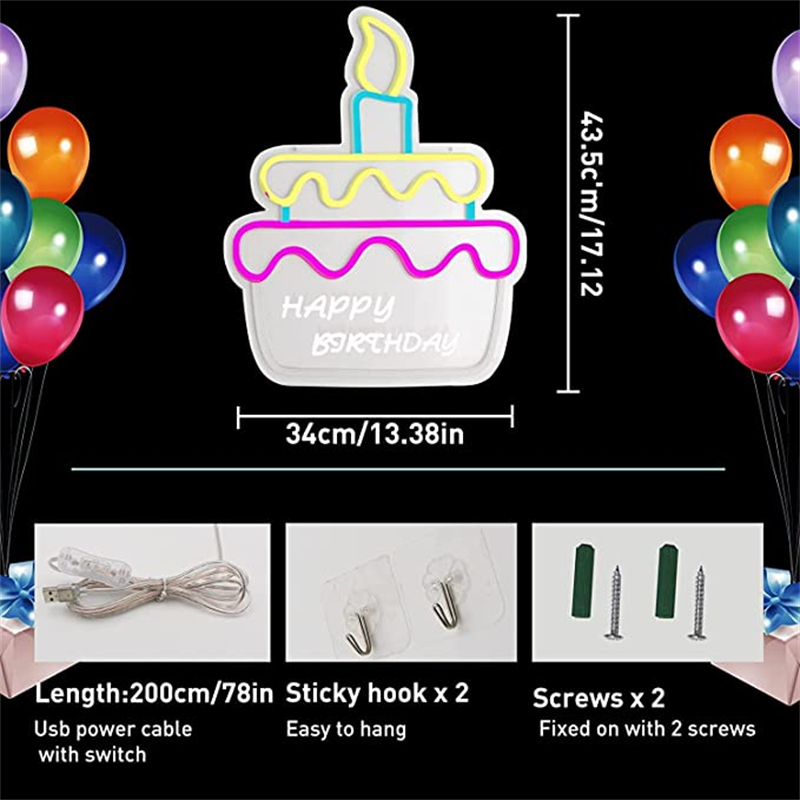 Ineonlife – signe néon joyeux anniversaire, gâteau lumineux LED acrylique pour décoration murale, de fête d&#39;anniversaire pour adolescentes