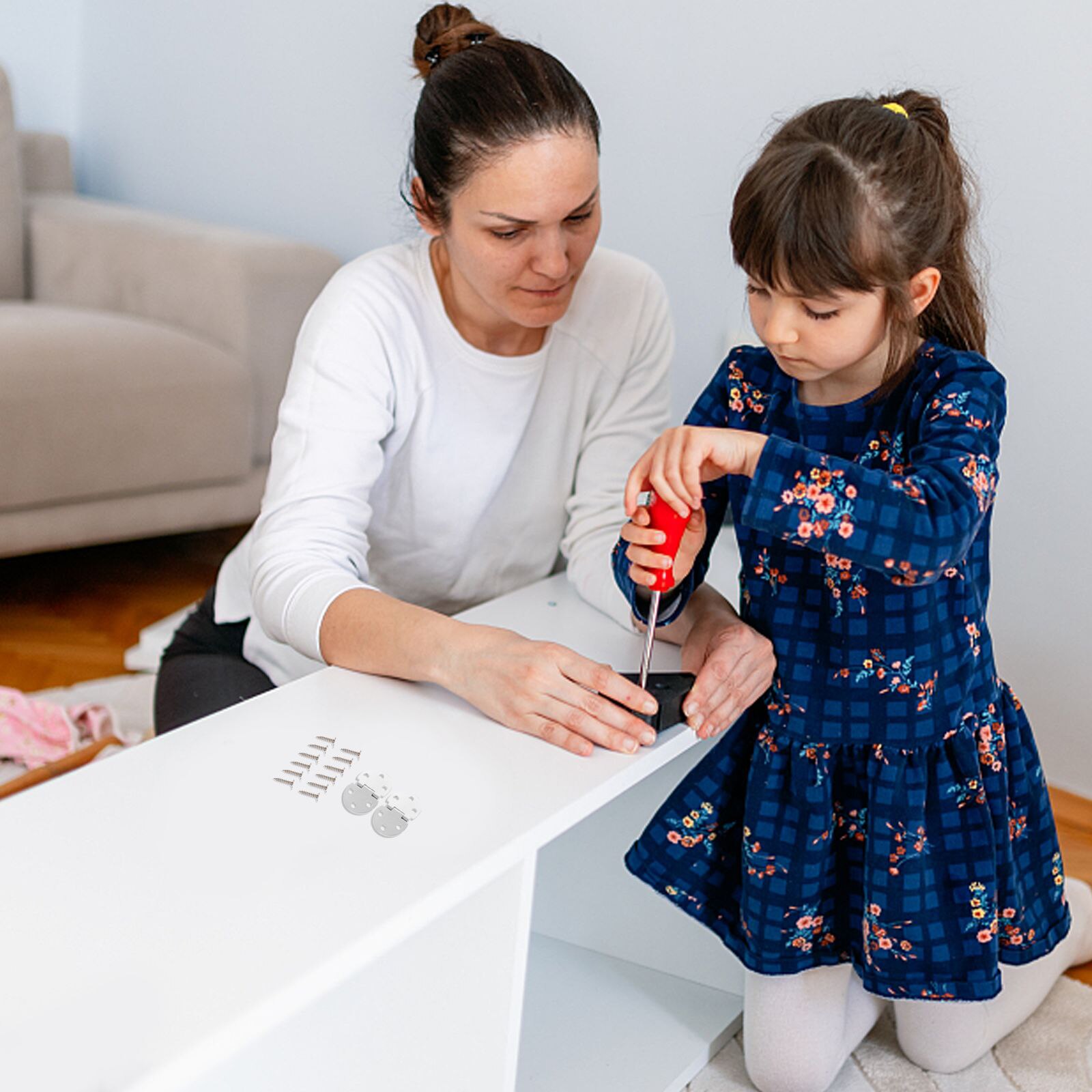 2pcs Small Copper Hinges 6 Hole Hinges for Cabinet Wooden Box (Silver)