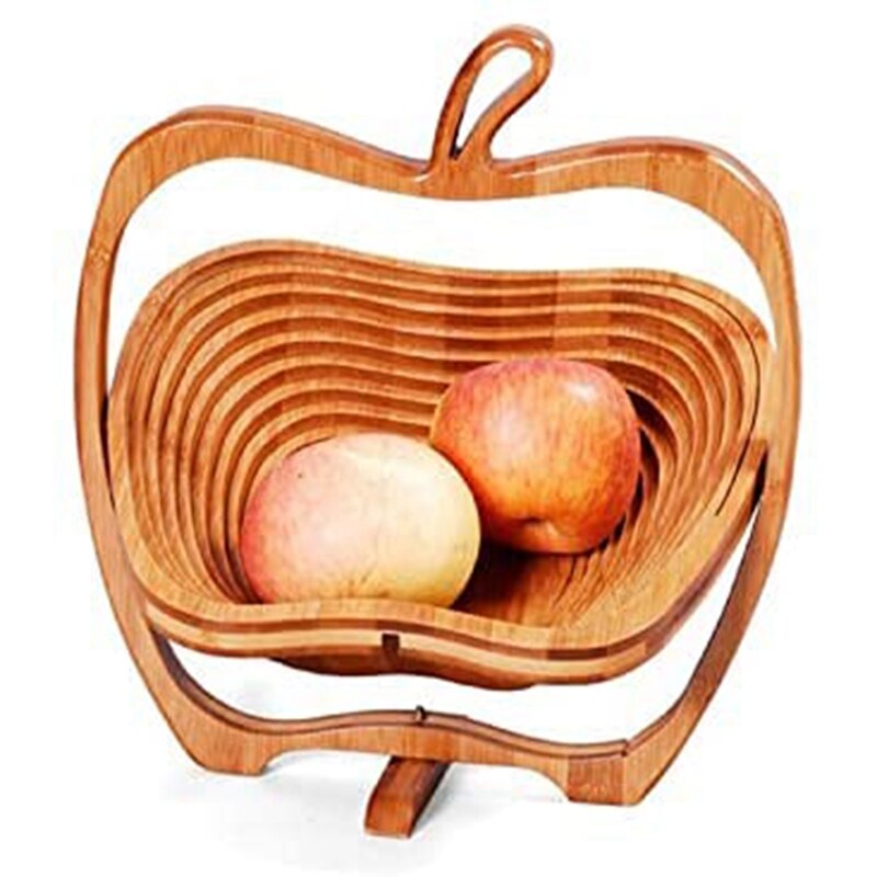 ! Cesta plegable con forma de manzana, soporte para frutero, tabla de cortar, cuenco de fruta de madera de bambú