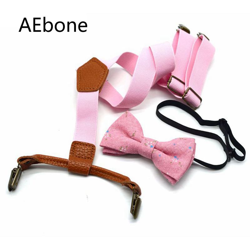 AEbone Roze Bretels met Strikje voor Baby Jongens Meisjes Vlinderdas en Bretels Set 4 Clip Bordeaux Navy Tirantes bebe 2.5*65 cm Sus31