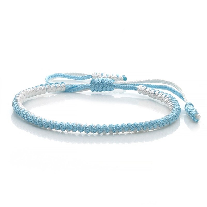 Original Multi couleur Bracelet tibétain bouddhiste chanceux à la main noeuds corde réglable Bracelets porte-bonheur & Bracelet pour femmes hommes bijoux: light blue-white