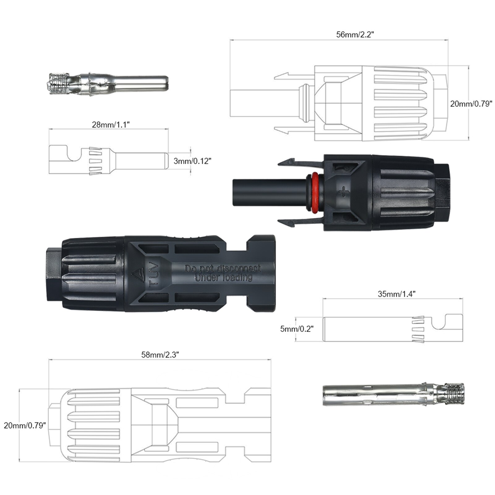 10 20 Pairs Male/Female Solar Panel Cable Connectors with Spanner Assembly Tool for PV System Cable Connectors With Wrench