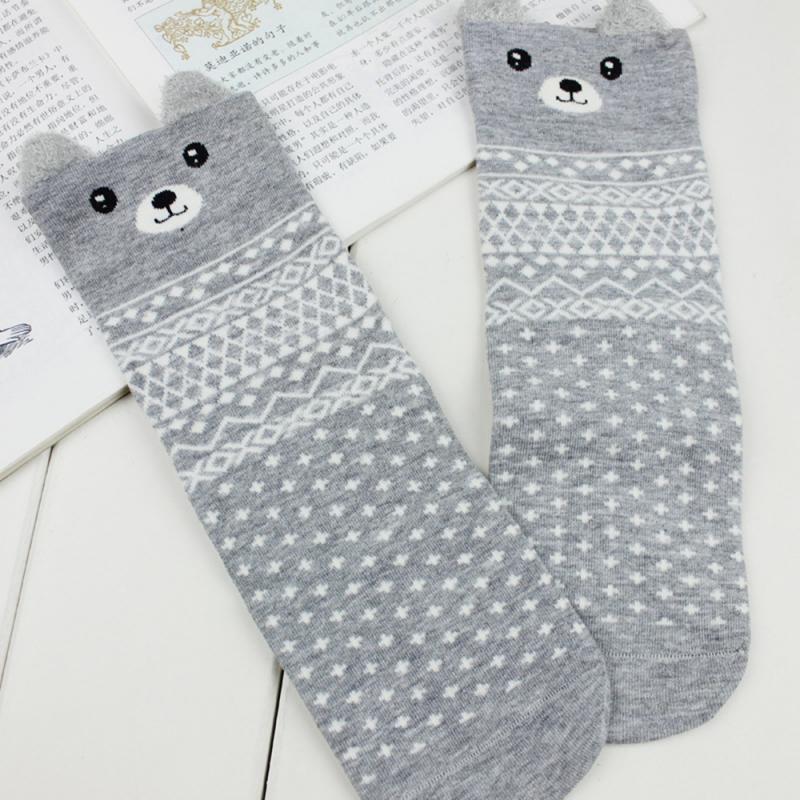 Cute Panda/Rabbit Stereo Ear Cartoon Cotton Socks Women Animals Cat Character Funny Kawaii Meias: 10