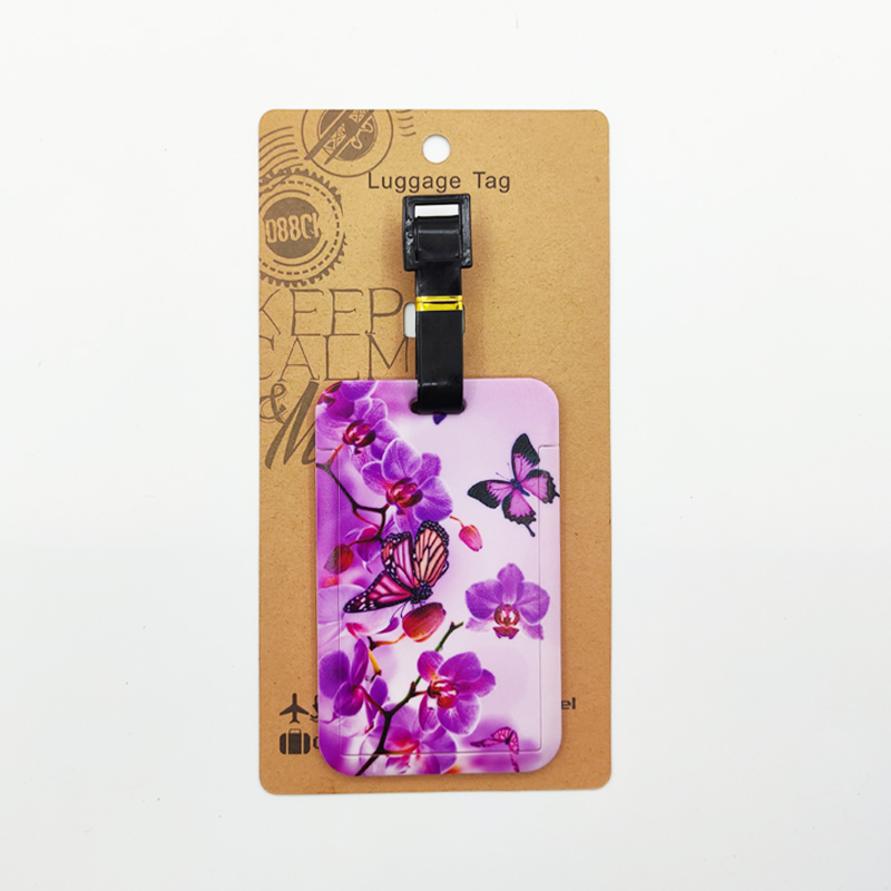 Etiqueta de equipaje de mariposa para mujer, etiqueta de equipaje de viaje para niñas, soporte de dirección de identificación, equipaje de embarque, billete de maleta portátil: Rosa