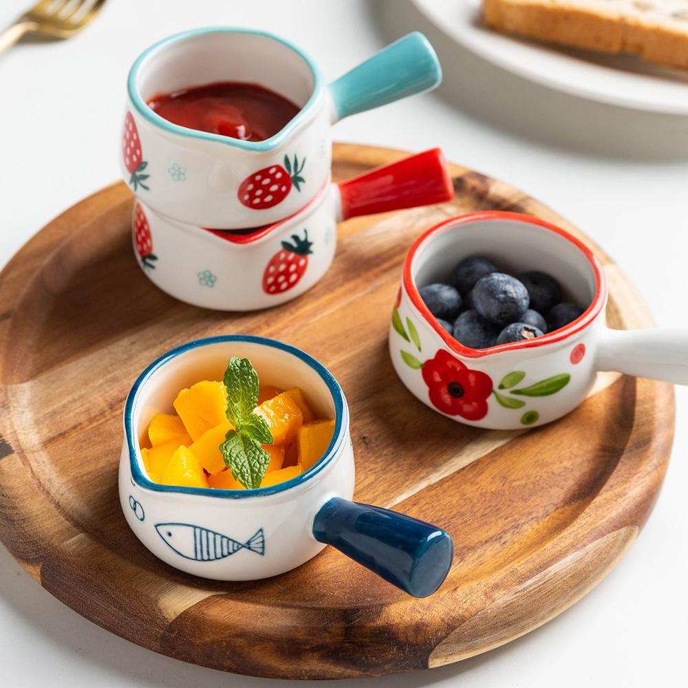Ceramic Mini Milk Jug With Handle Japanese Sauce Saucer Coffee Sugar Bubble Pot Flower Pattern Kitchen Tableware