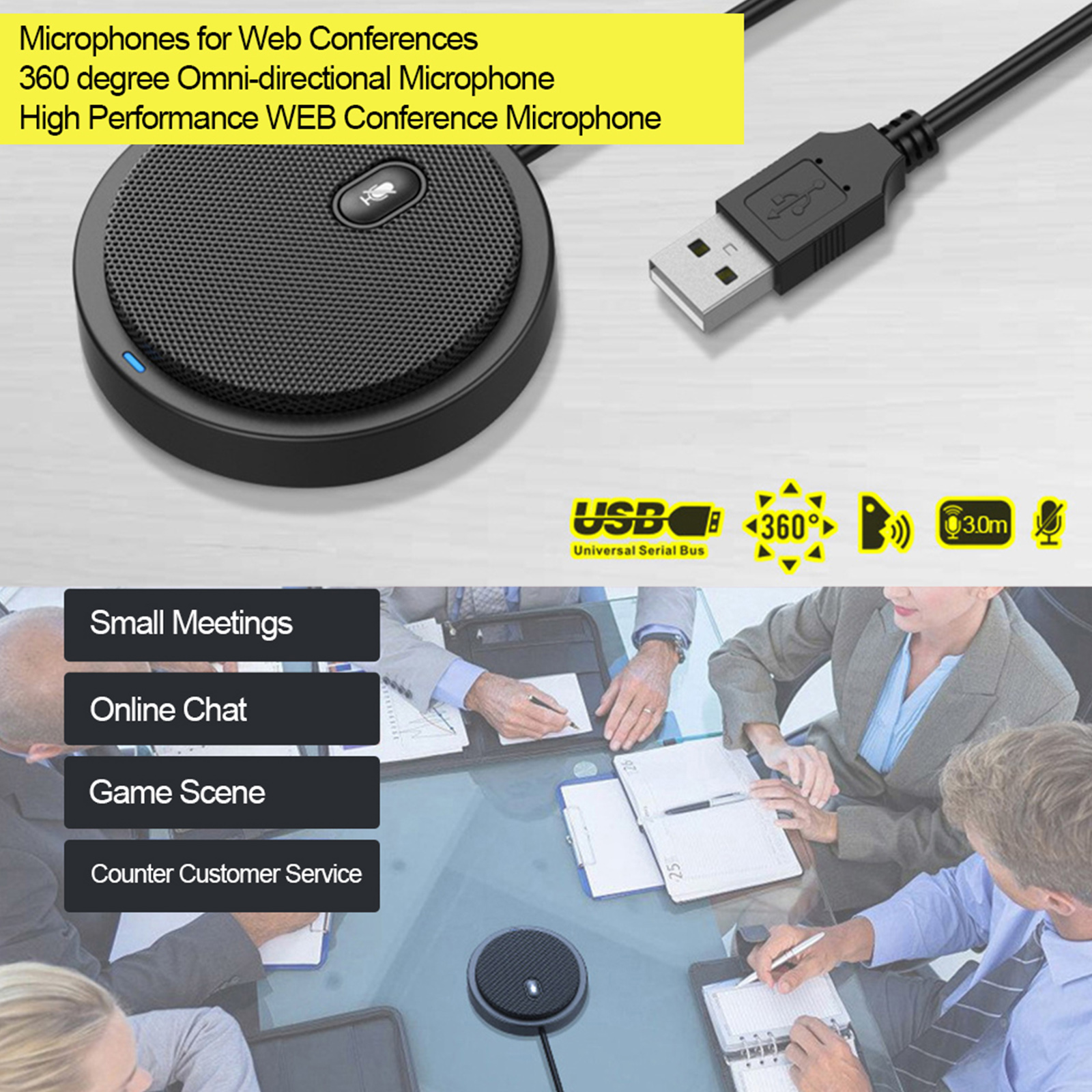 Micrófono condensador omnidireccional USB UM02 para reuniones, conferencias de negocios, ordenador portátil, Chat de voz, videojuegos en vivo