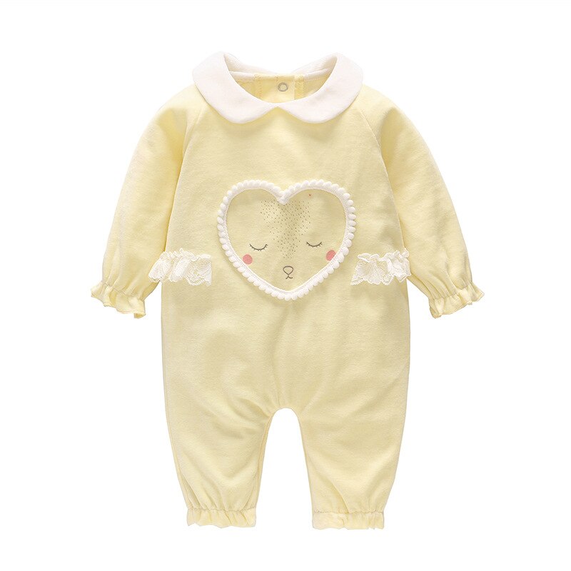 Vlinder baby girl rompers babyklær høst baby girl jumpsuits rosa kjærlighet fløyel baby baby girl jumpsuits 6 ~ 24 m: Gul / 18m