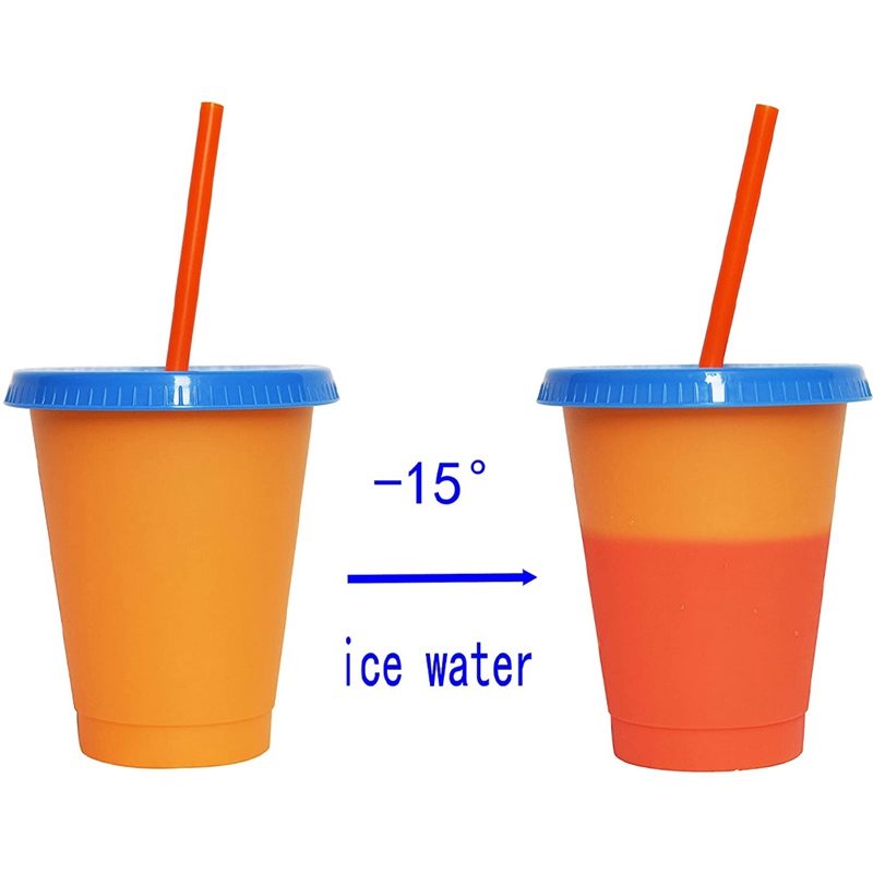 Color Changing Cup, Plastic Cup, Reusable Plastic Cup, Color Changing Cup, Plastic Cup With Cover And Straw,5 Pieces