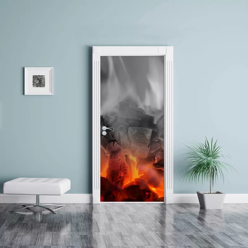Pvc vattentät kolbrinnande eld konst heminredning cool dekal dörr 3d tryck klistermärke självhäftande diy-papper för sovrum klistermärke