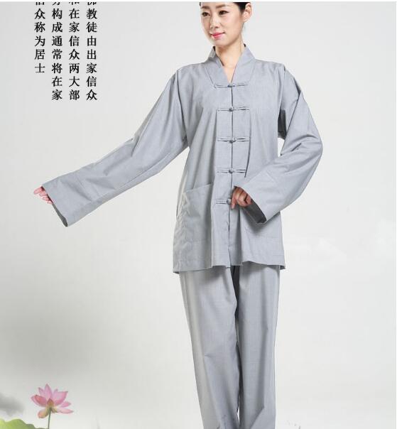 Unisex Zen Buddhist Robe Lay Monk Meditation Gown Monk Training Uniform Suit ung fu Cassock Clothes Abbot Bonze Costumes