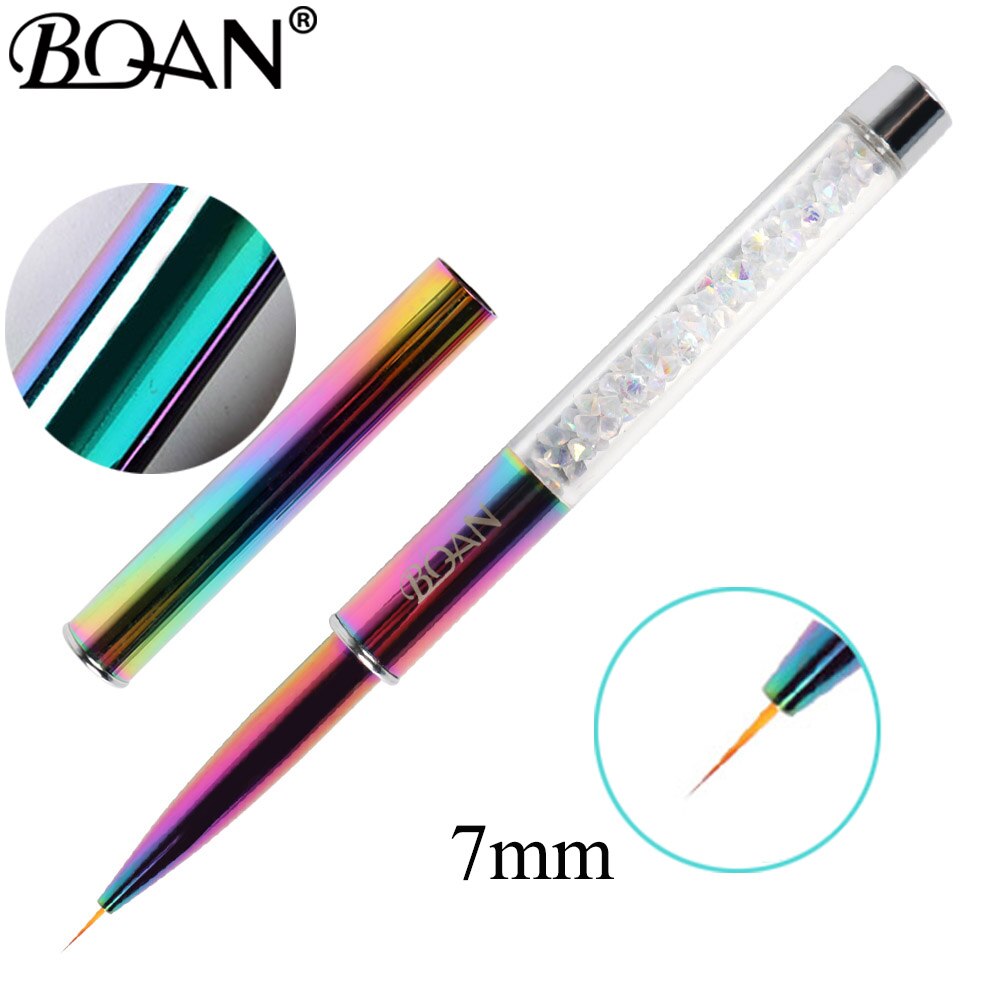 Bqan 1 stk 5mm/7mm/9mm farverigt håndtag tegning pensel liner pensel maling pen gel polish krystal nail art manicure værktøjer: 7mm