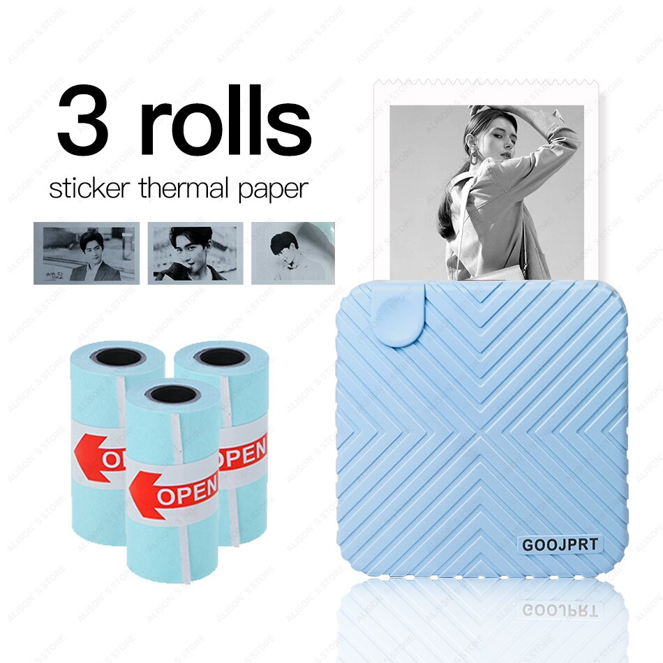 Mini Pocket Photo Printer Mobile phone Photo Printer Portable Handheld Printer for iOS and Android System for Kids Children: BL add 3 Stick Paper