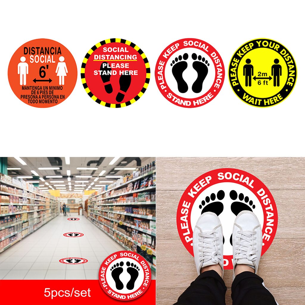 Pack of 5 Please Practice Social distancing Floor Sign Safety Sign 9.5" Circle